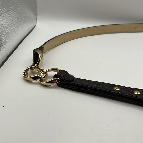 Talbots Black Croc Embossed Genuine Leather 1" With Golden Rings Belt Large - Picture 8 of 11